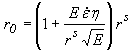 Figure 39. Equation. Viscoplastic damage threshold lowercase R subscript 0. General initial damage threshold lowercase R subscript 0 is equal to the product of lowercase R superscript lowercase s and the quantity of 1 plus the quotient of the product of Young’s general modulus E, the effective strain rate epsilon dot, and eta, all over the product of the initial damage before activation of rate effects lowercase R superscript lowercase s and the square root of Young’s general modulus E.