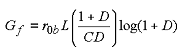 Figure 48. Equation. Brittle damage fracture energy G subscript lowercase F. G subscript lowercase F is equal to the product of small lowercase R subscript small lowercase B and 0, the element length L, the quantity of the quotient of the sum of 1 and the softening parameter D all over the product of the softening parameters C and D, and log of the quantity of the sum of 1 and the softening parameter D.