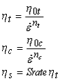 Figure 65. Equation. Effective fluidity parameters eta subscript lowercase T, eta subscript lowercase C, and eta subscript lowercase S. Eta subscript lowercase T equals eta subscript 0 lowercase T, divided by dot epsilon to the power of lowercase N subscript lowercase T. Eta subscript lowercase C equals eta subscript 0 lowercase C, divided by dot epsilon to the power of lowercase N subscript lowercase C. Eta subscript lowercase S equals parameter Srate times eta subscript lowercase T.