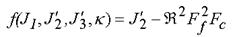 Figure 86. Equation. Plasticity yield function lowercase F. Yield surface lowercase F as a function of J subscript 1, J prime subscript 2, J prime subscript 3, and kappa equals J prime subscript 2 minus the quantity of the Rubin function R superscript 2, times the shear failure surface function F subscript lowercase F superscript 2, times the cap failure surface function F subscript lowercase C.