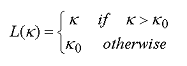 Figure 90. Equation. Definition of L of kappa. L of kappa equals one of two values. The value is kappa if kappa is greater than kappa subscript 0. The value is kappa subscript 0 otherwise.
