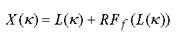 Figure 91. Equation. Pressure invariant X as a function of kappa. X as a function of kappa equals L of kappa plus the cap aspect ratio R times the shear surface function F subscript lowercase F as a function of L of kappa.