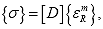 Equation 202. Stress. The stress vector, sigma, is given by the product of stiffness matrix, D, times the vector of mechanical pseudo strains, epsilon subscript m superscript R.