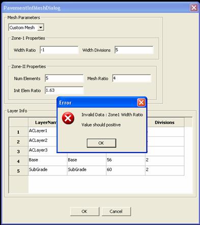 Figure 190. Screen capture. Error dialog for a semantic error. This figure shows a sample data entry window performing data validation. It shows that an error popup window is launched when invalid data is entered in the data entry window.