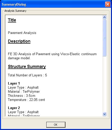 Figure 220. Screen capture. Summary dialog. This figure shows a screenshot of the user interface to display the Analysis Summary of the input data.