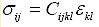 Equation 31. General material constitutive relationship. The general stress tensor, sigma subscript ij, is equal to the general stiffness matrix, C subscript ijkl, multiplied by the strain, epsilon subscript kl. 