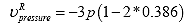 Equation 94. Definition of pseudo dilation due to pressure. The pseudo dilation due to pressure, lowercase upsilon superscript R subscript pressure, is equal to -3 times the pressure multiplied by 1 minus 2 times 0.386.