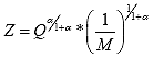 Equation 138. Definition of the total adjustment factor, Z. The total adjustment factor, Z, is equal to adjustment factor, Q, raised to raised to the damage evolution rate, alpha, divided by the damage evolution rate, alpha, plus 1, multiplied by the reciprocal of the adjustment factor M, raised to 1 divided by the damage evolution rate, alpha, plus 1.