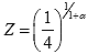 Equation 139. Definition of total adjustment factor, Z, in previous formulation. The total adjustment factor, Z, is equal to 1 divided by 4, raised to 1 divided by the damage evolution rate, alpha, plus 1.