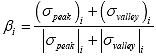 Equation 142. Definition of loading duration factor. The loading duration factor for a given cycle, beta subscript i, is equal to open parenthesis the peak stress in a cycle, sigma subscript peak, close parenthesis subscript i, plus open parenthesis the lowest stress in a cycle, sigma subscript valley, close parenthesis, subscript i, divided by the absolute value of the peak stress in a cycle, sigma subscript peak and i, plus the absolute value of the minimum stress in a cycle, sigma subscript valley and i.