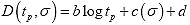 Equation 163. Definition of function D. The function D, parenthesis t subscript p, stress, sigma, close parenthesis, is equal to coefficient b multiplied by logarithmic t subscript p plus function c, parenthesis stress, sigma, close parenthesis, plus coefficient d.