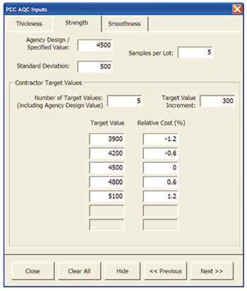 Figure 1. Screen shot. Prob.O.Prof 2.0 input screen for concrete pavement strength.