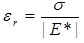 Epsilon subscript r equals sigma divided by |E*|.