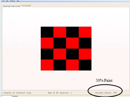 This screenshot shows a checkerboard pattern of four squares by four squares at 50 percent paint with alternating black and red squares.