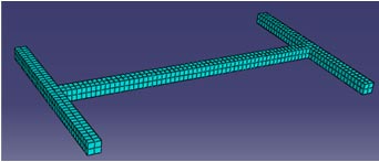 This illustration shows the finite element model of an H-shaped package.