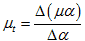 Mu subscript t equals delta times open parenthesis mu times alpha closed parenthesis divided by delta times alpha.