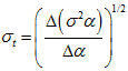 Sigma subscript t equals open parenthesis delta times open parenthesis sigma squared times alpha closed parenthesis divided by delta times alpha closed parenthesis raised to the one-half power