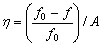 Figure 3. Equation. Nonlinearity parameter characterizing amount of damage. The equation calculates eta (scaled hysteresis parameter) as equal to quantity: f subscript zero (linear resonance frequency) minus f (resonance frequency at increased excitation amplitude) closed quantity, divided by f subscript 0, that entire quotient divided by A (signal amplitude).