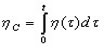Figure 4. Equation. Integral to calculate cumulative nonlinearity. The equation calculates eta subscript C (cumulative nonlinearity) as equal to the integral over the interval from zero to t (time) of eta (scaled hysteresis parameter) times tau times d tau.