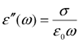 This figure consists of an equation that reads epsilon (lowercase) double prime as a function of omega (lowercase) equals sigma (lowercase) divided by the quantity epsilon (lowercase) subscript zero, end subscript, multiplied by omega (lowercase), end quantity.