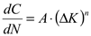 The figure consists of an equation that reads the derivative of C with respect to N equals A multiplied by the quantity delta (lowercase) K, end quantity, raised to the nth power.