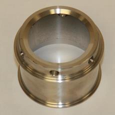 This photo shows the steel x-ray fluorescence spectroscopy cup holder  in which the plastic sample cup sits