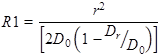 Figure 8. Equation. Definition of radius of curvature R1. R1 equals the product of r squared divided by open bracket 2 times D subscript 0 times the quantity of open parenthesis 1 minus D subscript r divided by D subscript 0 closed parenthesis closed bracket.