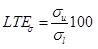 LTE subscript lowercase sigma equals the product of the quotient of lowercase sigma subscript u divided by lowercase sigma subscript l, end quotient, times 100, end product.