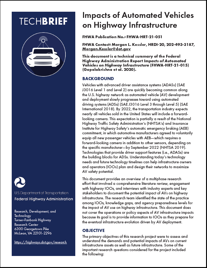 Impacts of Automated Vehicles on Highway Infrastructure, FHWA-HRT-21-051 cover