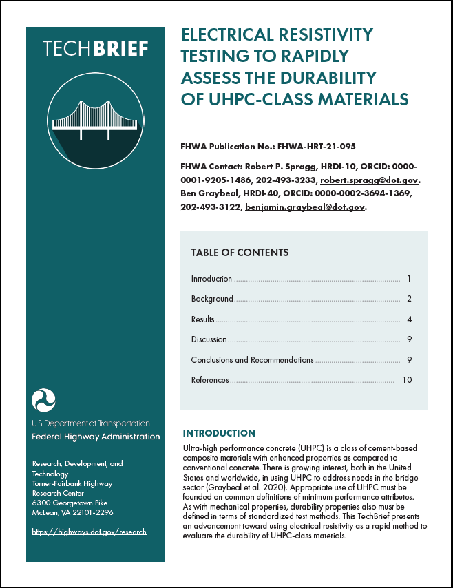 Electrical Resistivity Testing to Rapidly Assess the Durability Of UHPC-Class Materials, FHWA-HRT-21-095 cover