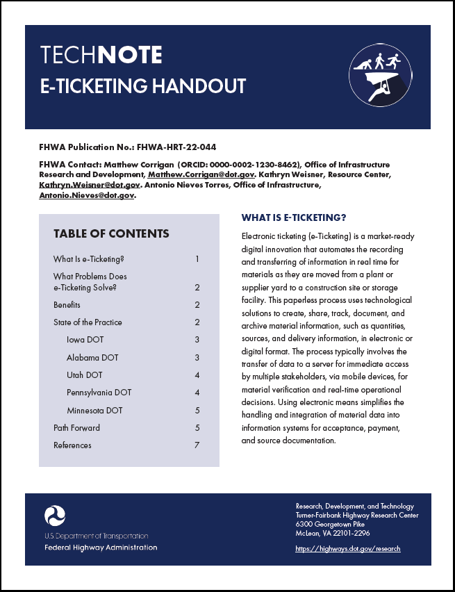 e-Ticketing Handout, FHWA-HRT-22-044 cover