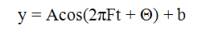 Y equals amplitude times the cosine of (the product of 2 times pi times frequency times time plus the phase shift with respect to the time data), plus the offset.