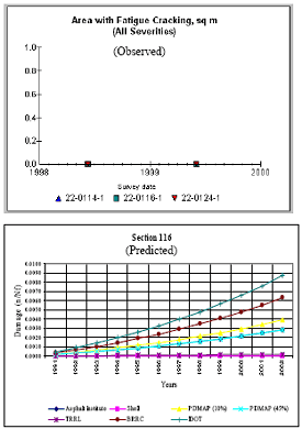  Example of observed and predicted fatigue cracking