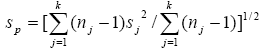 Pooled within-day variation is equal to the square root of (open bracket) the summation from J equal to 1 to K of (open first parenthesis) N sub J minus 1 (close first parenthesis) times S sub J squared divided by the summation from J equal to 1 to K of (open second parenthesis) N sub J minus 1 (close second parenthesis) (close bracket).3