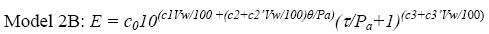 Elastic modulus is equal to regression coefficient times 10 to the (open first parenthesis) regression coefficient C sub 1 times volumetric moisture content divided by 100 plus open second parenthesis) regression coefficient C sub 2 plus log of regression coefficient C sub 2 times volumetric moisture content divided by 100 (close second parenthesis) times bulk stress divided by atmospheric pressure (close first parenthesis) times (open third parenthesis) shear stress divided by atmospheric pressure plus 1 (close third parenthesis) to the (open fourth parenthesis) regression coefficient C sub 3 plus log of regression coefficient C sub 3 times volumetric moistures content divided by 100 (close fourth parenthesis).