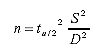 Equation 10. Equation. The number of weigh-in-motion sites n required per roadway group is computed as the square of the Student-t deviate at confidence level a multiplied by the ratio of the standard deviation of a particular traffic quantity squared, divided by the desired accuracy in this quantity squared.