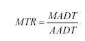 Equation 16. Equation. The monthly traffic ratios are computed as the ratio of the monthly average daily traffic divided by the average annual daily traffic.