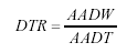 Equation 17. Equation. The daily traffic ratios are computed as the ratio of the annual average day-of-week divided by the average annual daily traffic.