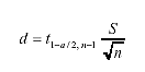 Equation 9. Equation. The difference d between the true and the estimated mean average annual daily traffic obtained from n observations is equal to the Student t normal deviate for a confidence level (1 minus a) multiplied by the ratio of the standard deviation in the population of average annual daily traffic volume divided by the square root of the number of observations used in computing the mean.