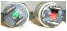 Photograph shows pressure sensitive P S1 open parenthesis marked with a green dot close parenthesis and PS2 open parenthesis marked with a red dot close parenthesis switches.