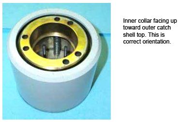 Photograph shows an outer shell with the inner ring in position. Note: Photo shows the inner collar facing up toward the outer catch shell top. This is the correct orientation.