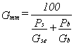G subscript mm equals 100 over P subscript s over G subscript se plus P subscript b over G subscript b
