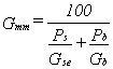 G subscript mm equals 100 over P subscript s over G subscript se plus P subscript b over G subscript b
