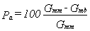 P subscript a equals 100 multiplied by G subscript mm minus G subscript mb over G subscript mm