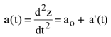 Figure 24. Equation. Acceleration due to gravity and the FWD load pulse. a parenthesis t end parenthesis equals the second derivative of z versus t squared equals a sub 0 plus a prime parenthesis t end parenthesis.