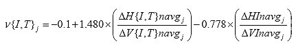 nu {I, T}sub j equals -0.1 plus 1.480 times the ratio of delta H {I, T}navg sub j over delta V {I, T}navg sub j minus 0.778 times the ratio of delta HInavg sub j over delta VInavg sub j