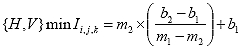 {H, V}minI sub i, j, k equals b sub 1 plus m sub 2 times the ratio of b sub 2 minus b sub 1 over m sub 1 minus m sub 2