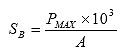 S sub B equals the ratio of P sub max times 10 to the third power over A....