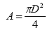 A equals pi times D squared divided by 4