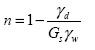 Equation 30.  Equation.  n equals the subtraction of the product of gamma sub d divided by the product of G sub s multiplied by gamma sub w from 1.